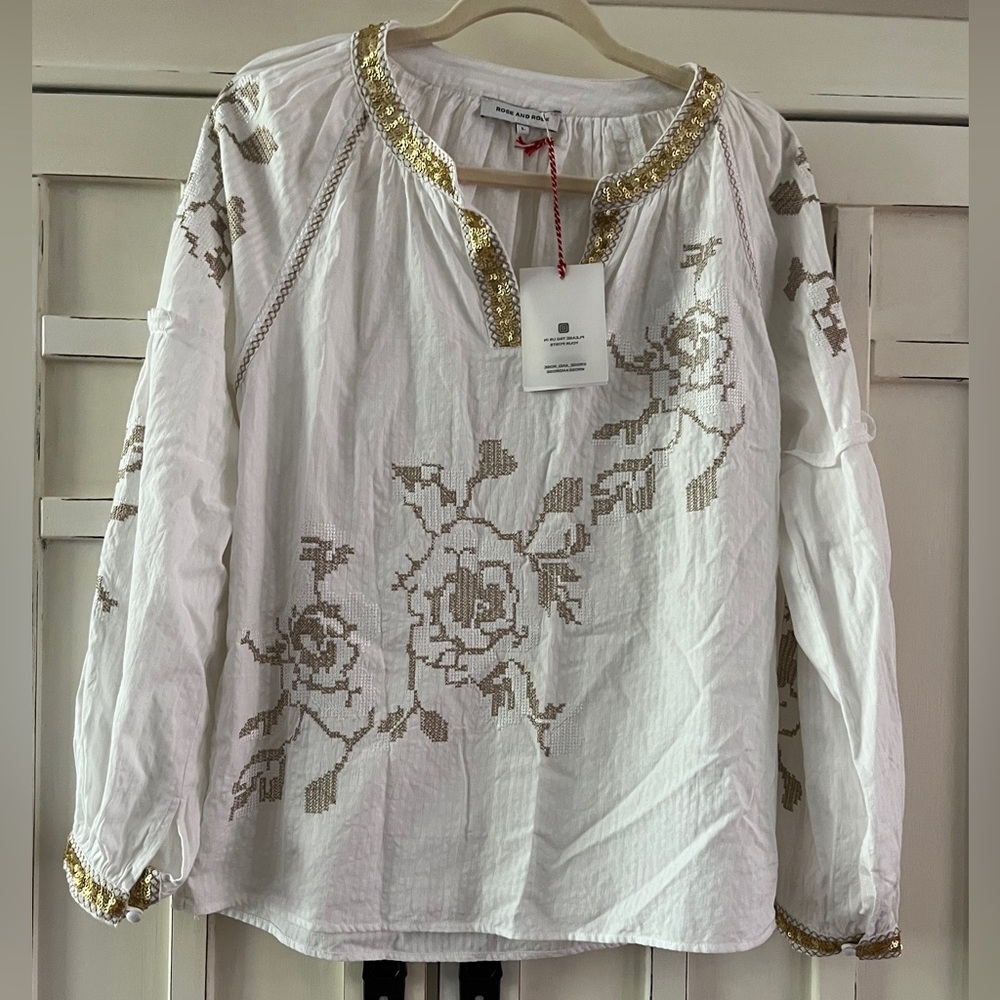 ROSE AND ROSE WHITE LAKE TOP TWO TONE CROSS-STITCH WHITE/SAND GOLD/WHITE SEQUINS